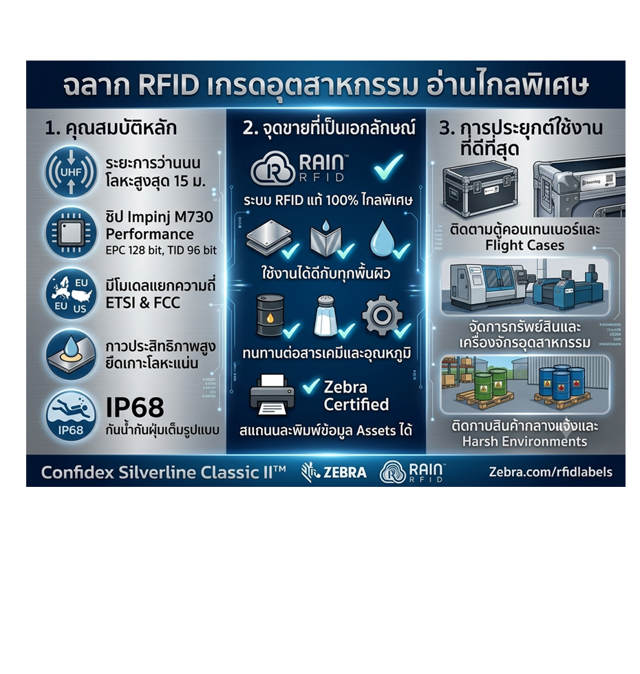  สติกเกอร์ RFID Zebra Confidex Silverline classic II™ แบบติดบนพื้นผิวโล